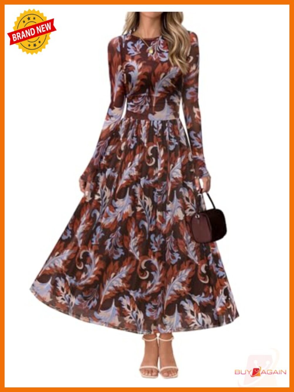 Floral Maxi Dress Long Sleeve A-Line Cocktail Wedding Guest